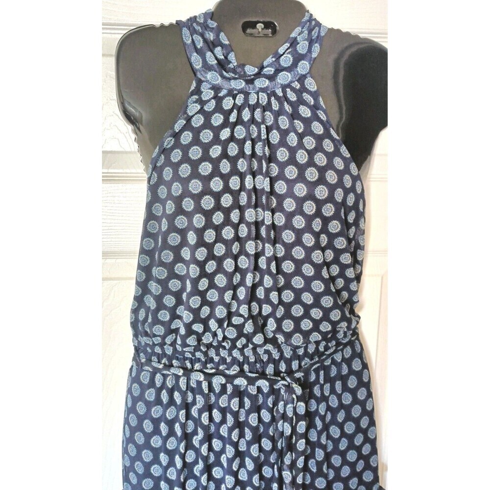 Kate and Lily Tiered Maxi Dress Size 12 Navy Blue High Neck Medallion Belted New - Picture 6 of 7